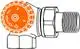 Thermostat-Ventilunterteil mit einem runden, orangefarbenen Bedienknopf und gewindeartige Anschlüsse. Produkt von IMI Hydronic Engineering.